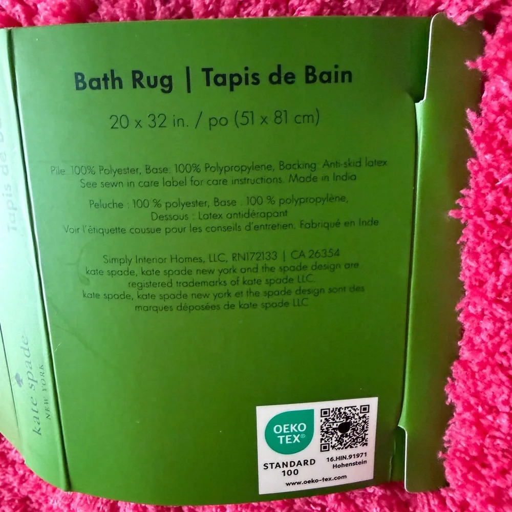 Kate Spade Large 20”x 32” Bright HOT PINK Soft Plush Bath Mat Rug, NEW